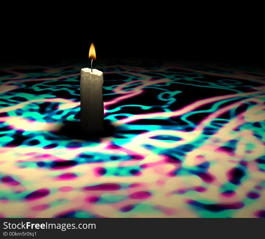 Soft-glowing candle light on multicolor texture - 3d render