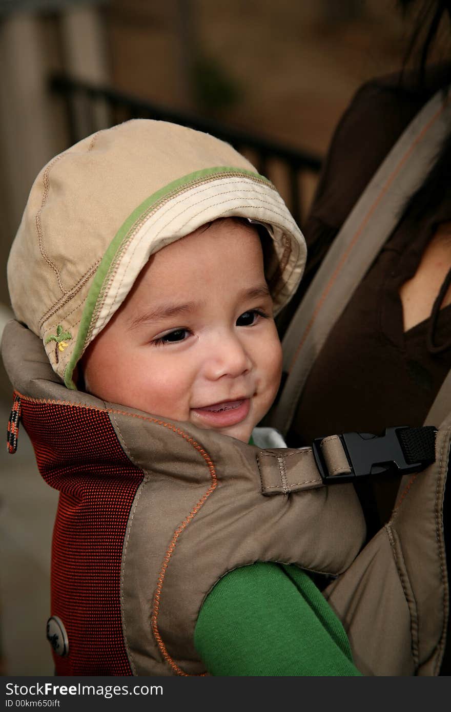 Baby riding in a front carrier