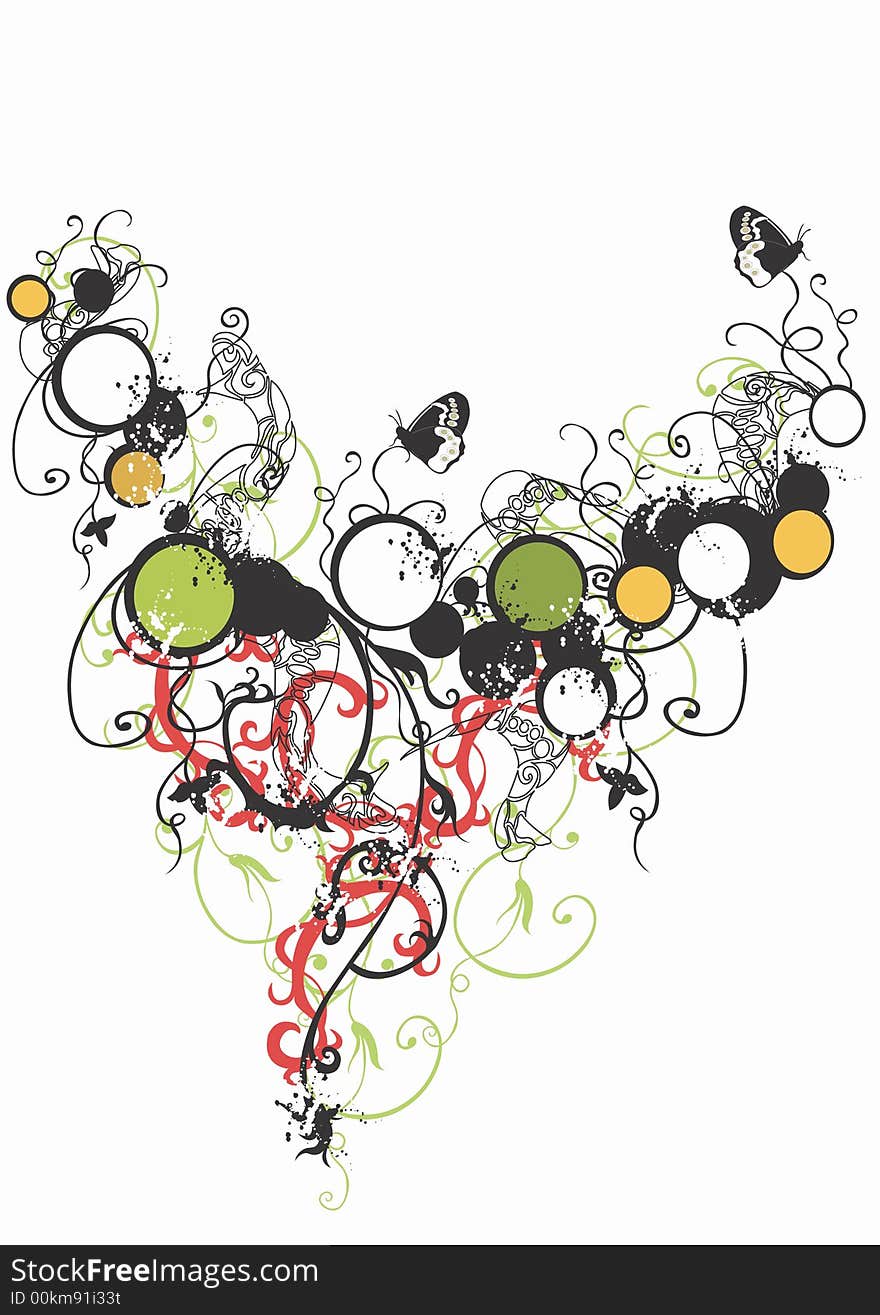 Illustration of a decorative background with circles and butterflies