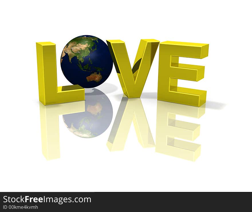 A perspective illustration of golden LOVE word with the globe Earth and reflections. Please look for the same series for another countries. A perspective illustration of golden LOVE word with the globe Earth and reflections. Please look for the same series for another countries.
