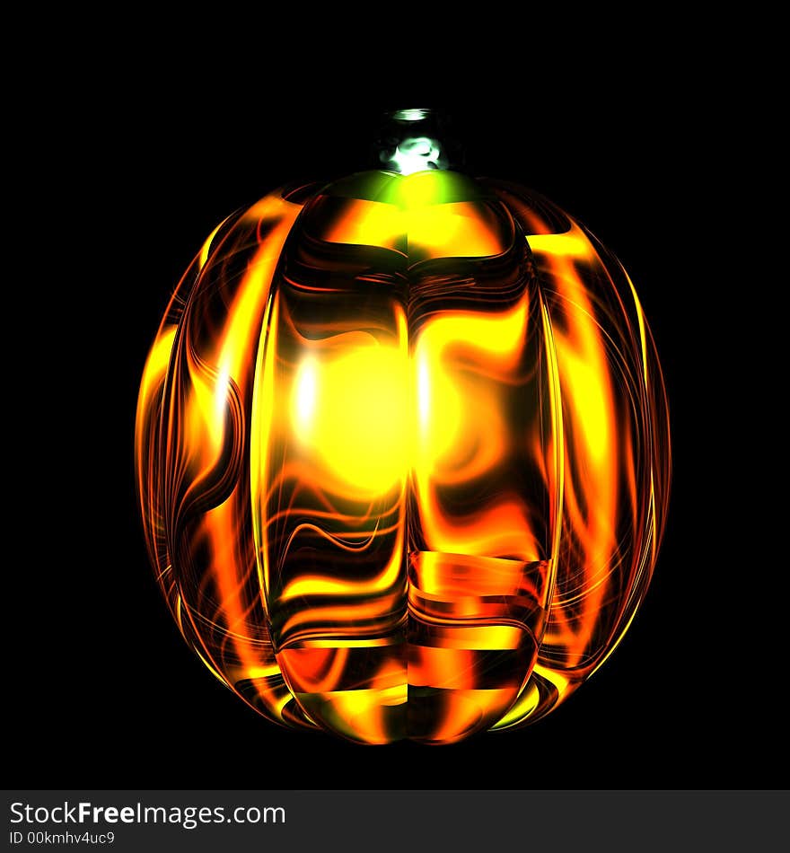 An illustration of a pumpkin made of glass lit up on a black background. An illustration of a pumpkin made of glass lit up on a black background.