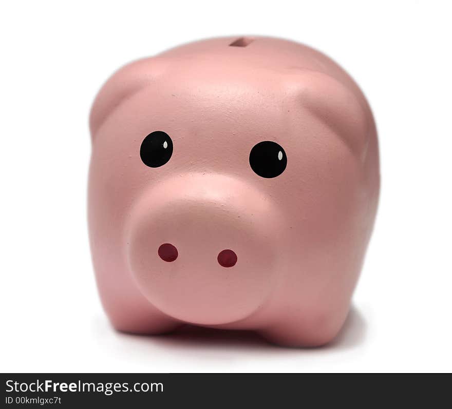 A cute piggy bank isolated on a white background.