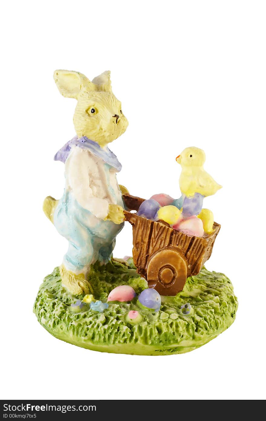 Easter bunny with cart ful of eggs isolated with clipping path. Easter bunny with cart ful of eggs isolated with clipping path