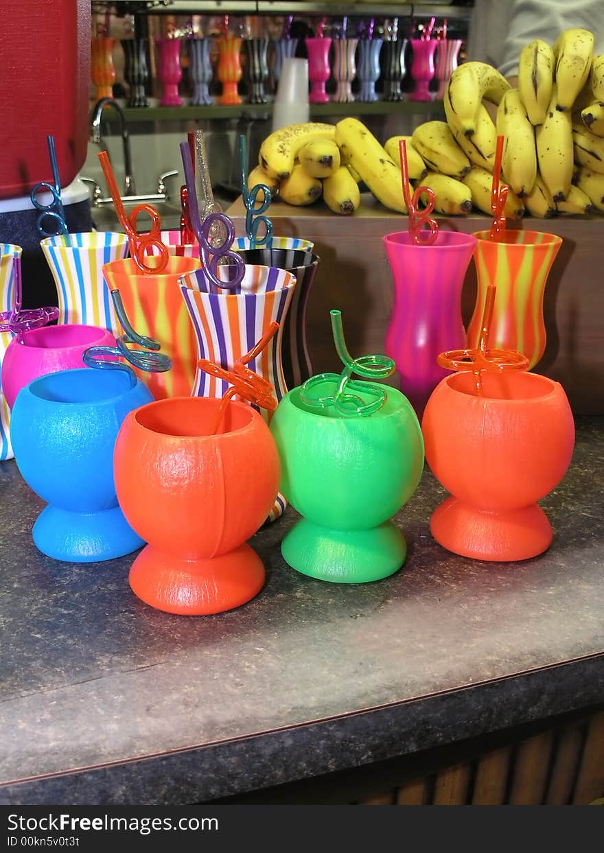 Colorful Carnival Drink Cups with bananas