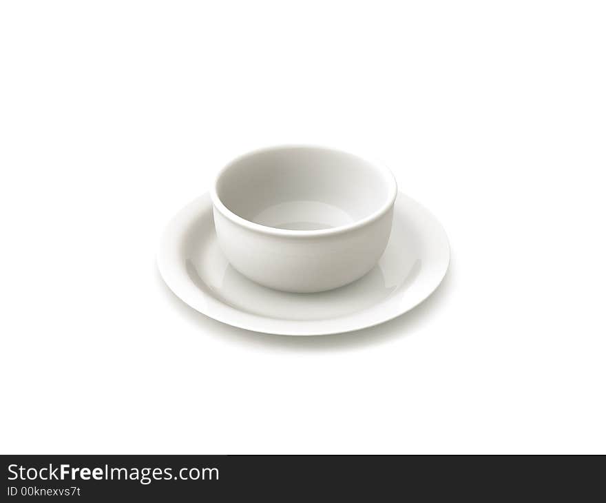 Empty tureen on white plate. Empty tureen on white plate