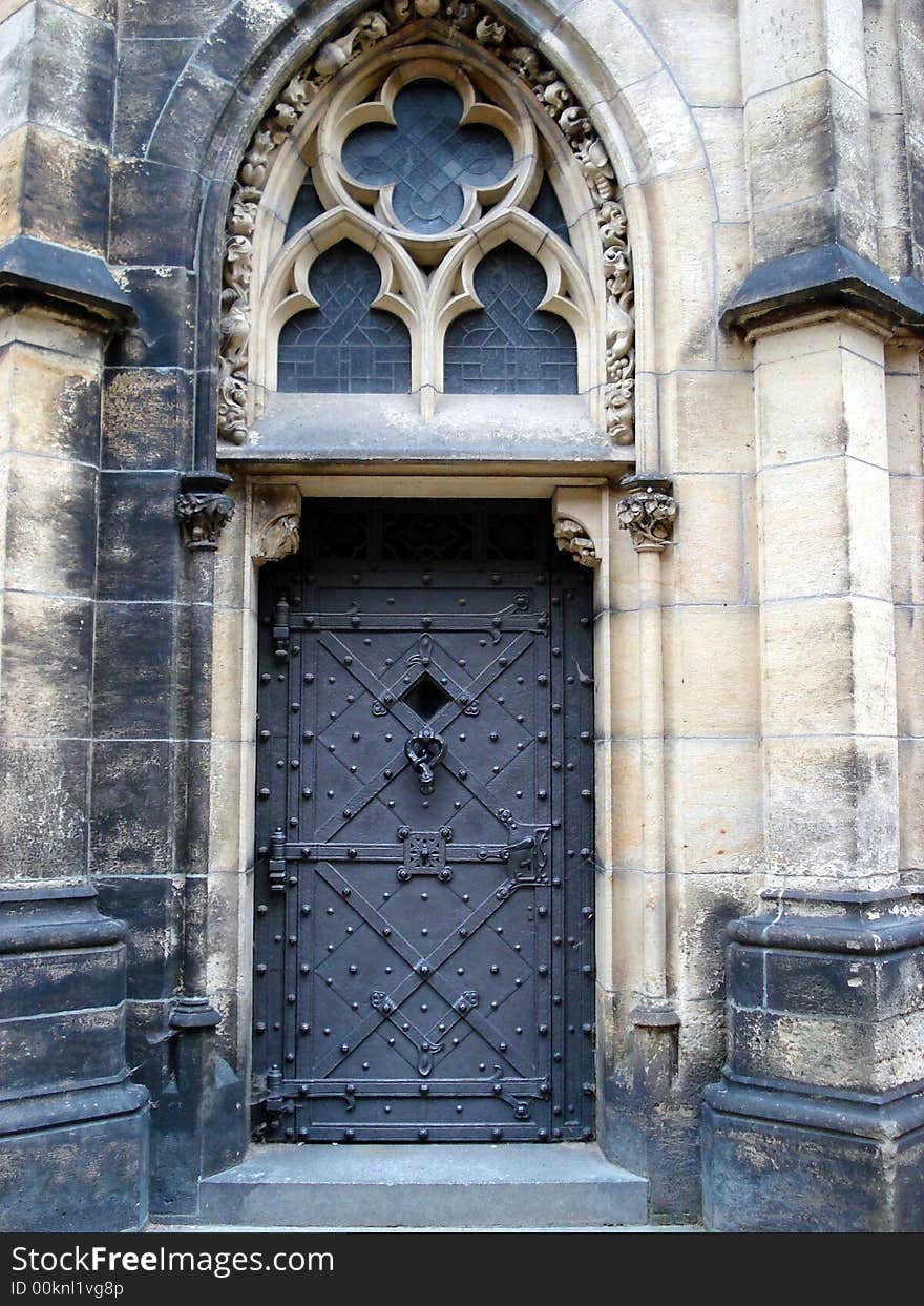 The view at St.Vitus cathedral in Prague, doors. The view at St.Vitus cathedral in Prague, doors