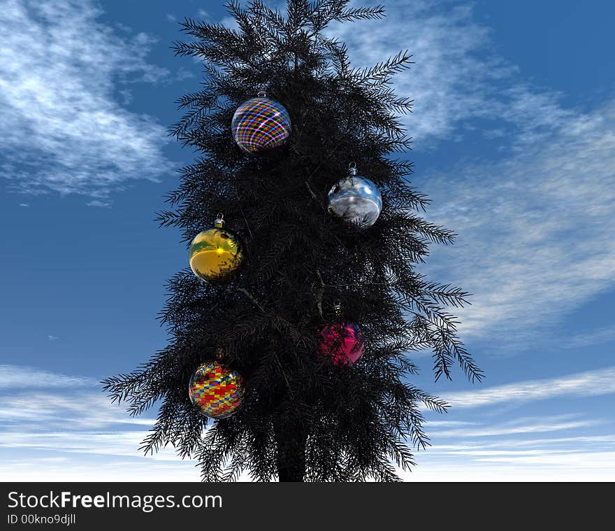 Christmas tree with big bright balls