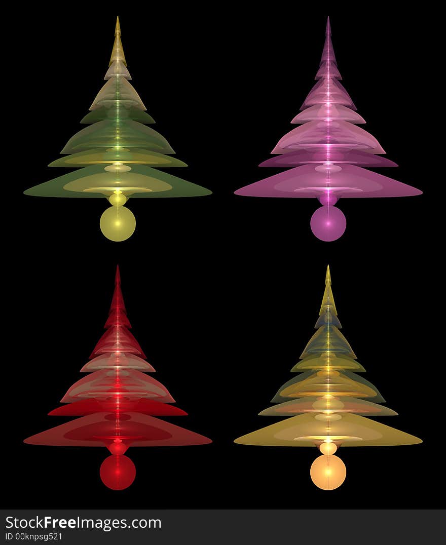 Stylized Christmas tree ornaments isolated on Black