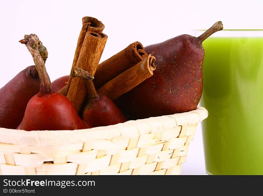 Pear and half of pear on white background