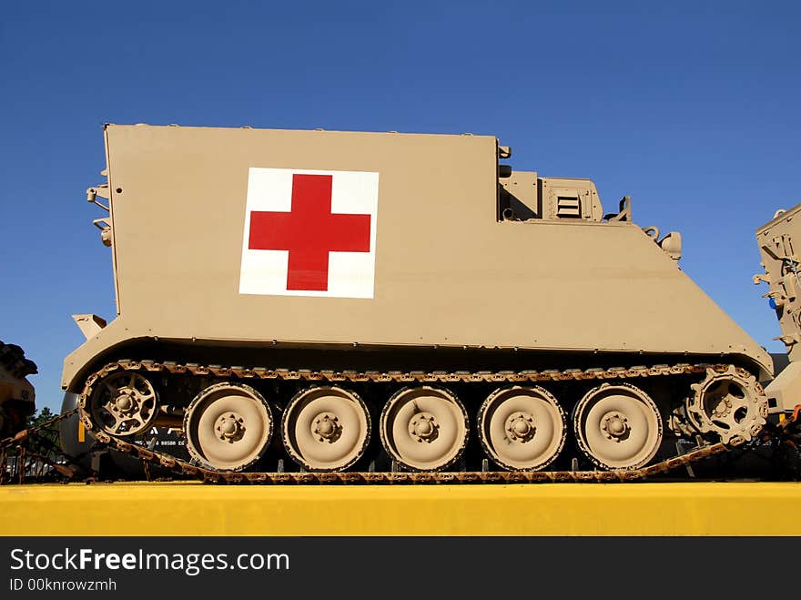 Military Armoured Medical Vehicle with Red Cross Symbol