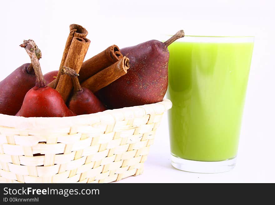 Pear and half of pear on white background