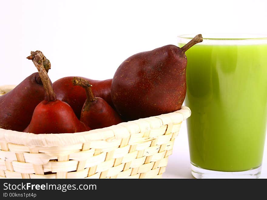 Pear and half of pear on white background