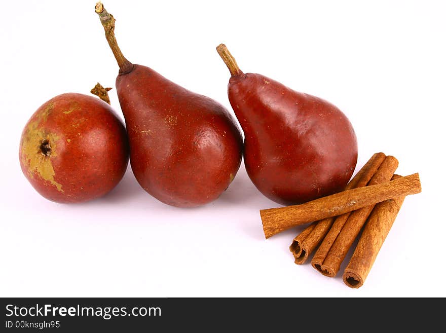 Pear and half of pear on white background