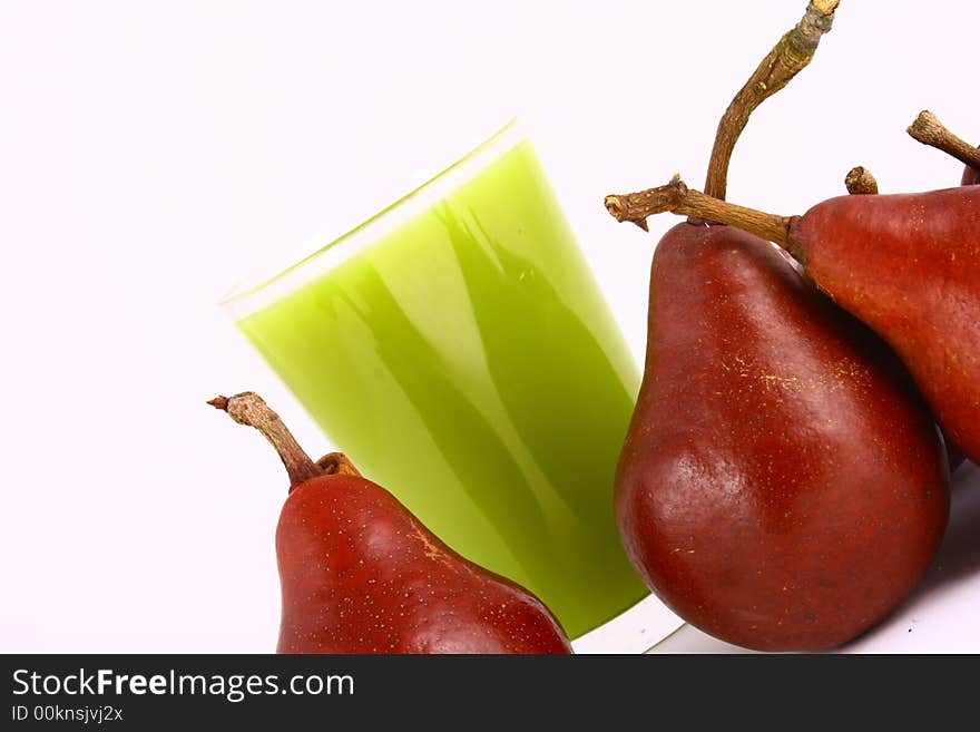 Pear and half of pear on white background