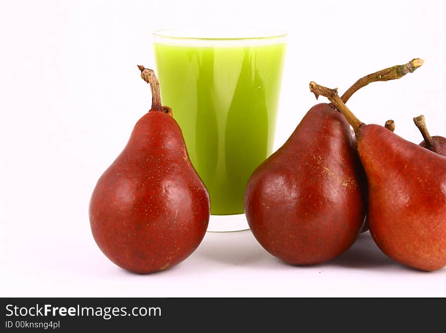 Pear and half of pear on white background