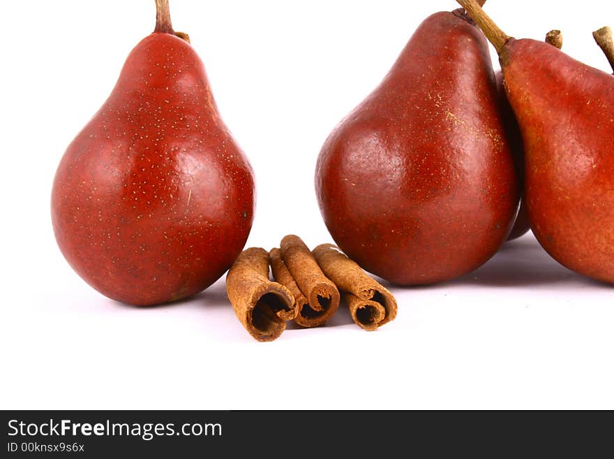 Pear and half of pear on white background