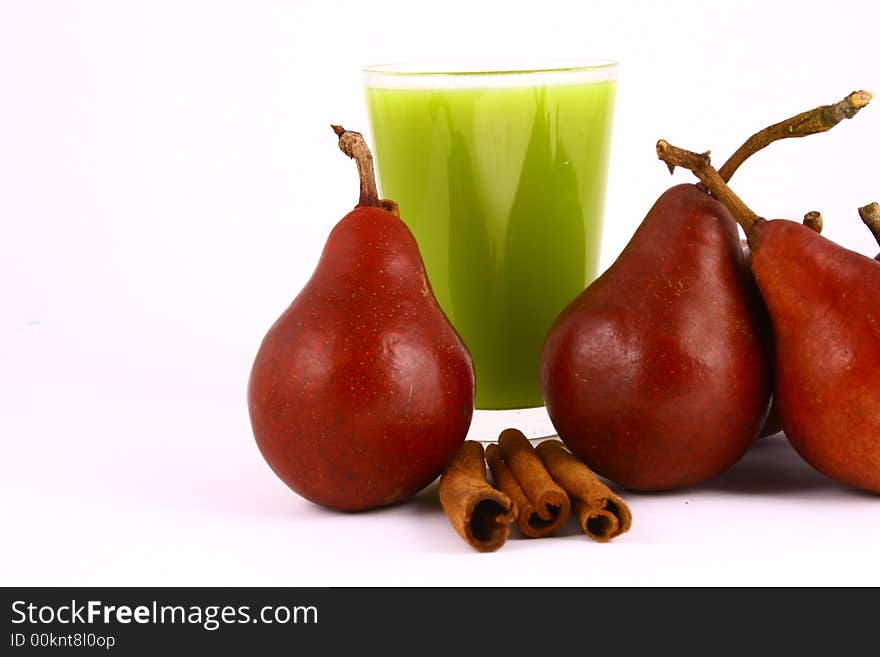 Pear and half of pear on white background