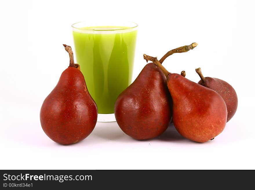 Pear and half of pear on white background