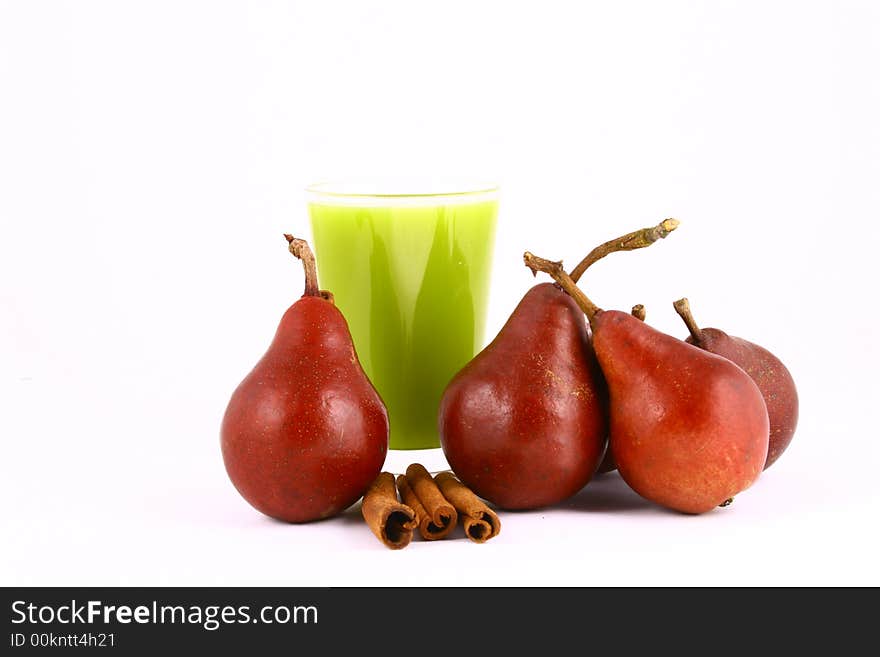 Pear and half of pear on white background