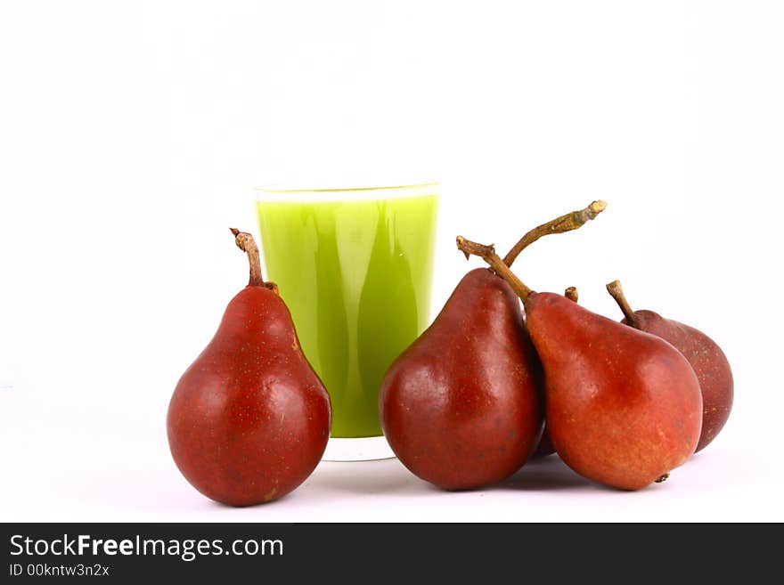 Pear and half of pear on white background