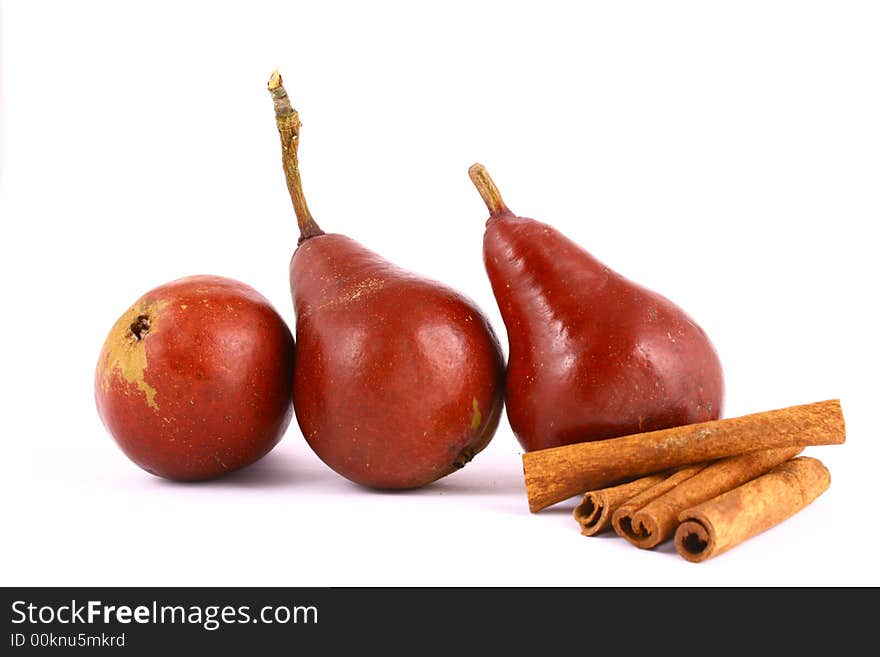 Pear and half of pear on white background