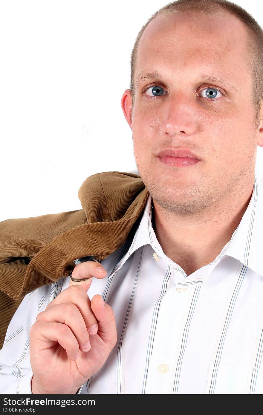 A studio portrait of a young businessman with his jacket! Isolated over white!