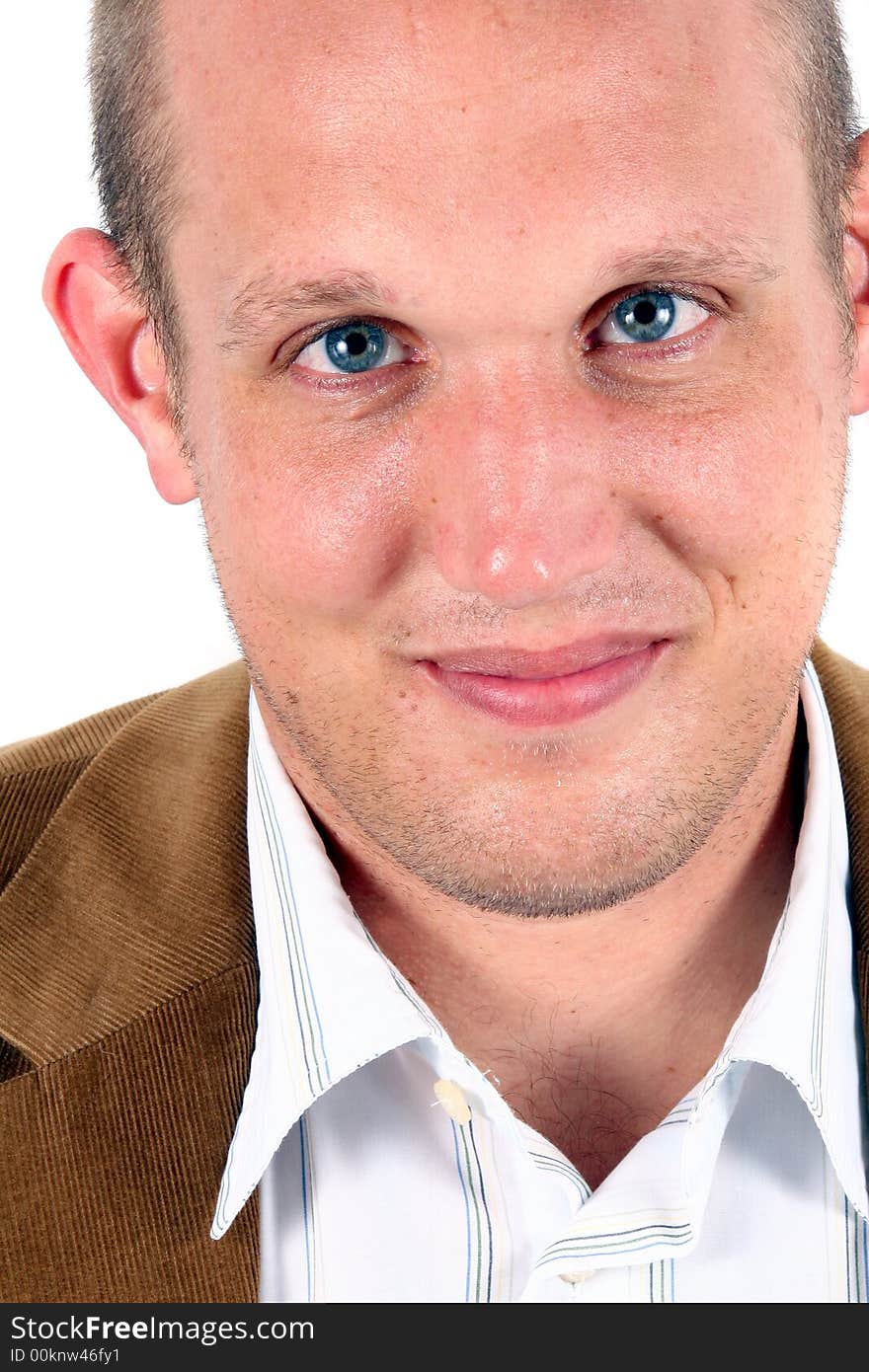 A studio portrait of a young businessman with his jacket! Isolated over white!. A studio portrait of a young businessman with his jacket! Isolated over white!