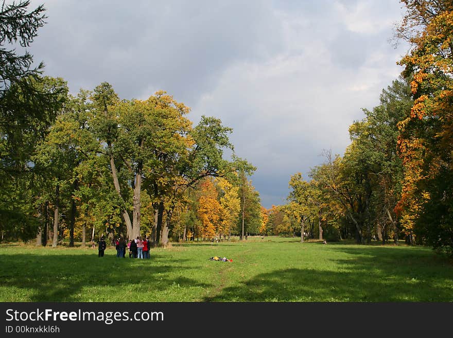 Colorful old autumn park