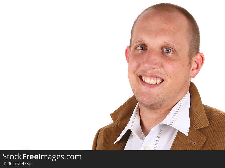 A studio portrait of a young businessman smiling with blue eyes! Isolated over white!. A studio portrait of a young businessman smiling with blue eyes! Isolated over white!