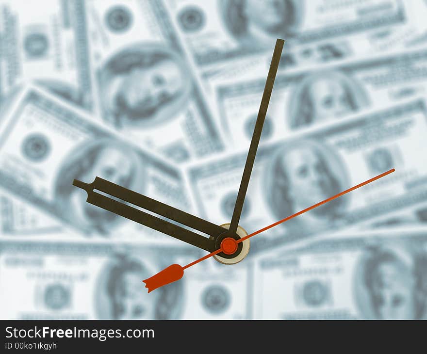 Time to work, clock-face and money background