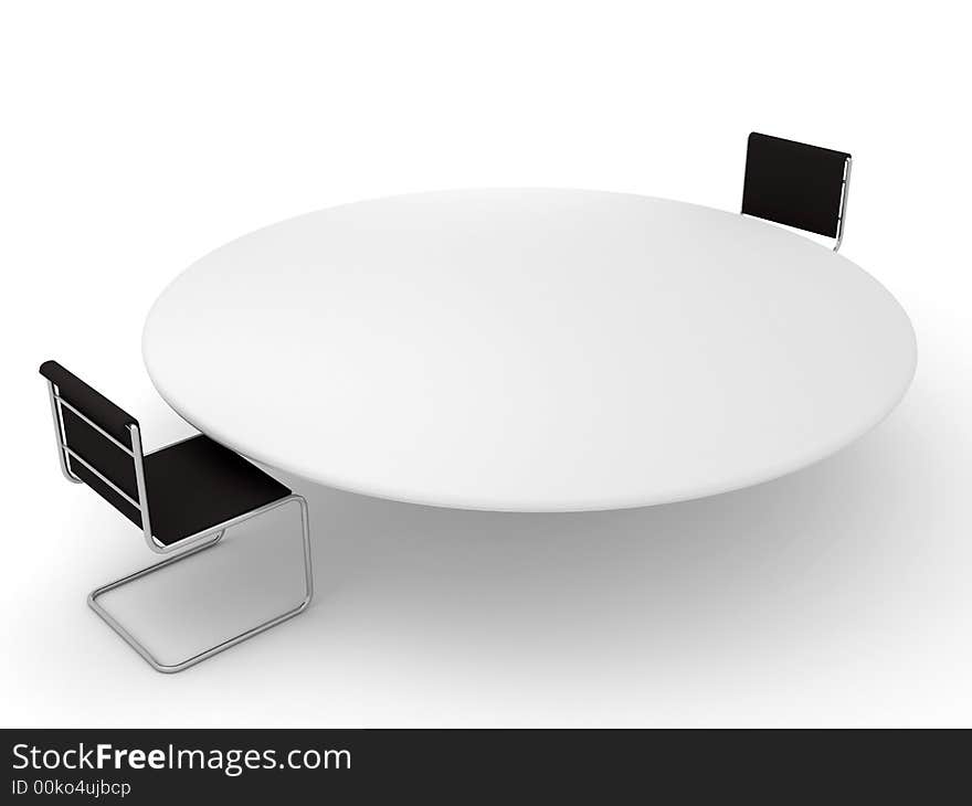 Chairs around white table isolated over white background. Chairs around white table isolated over white background