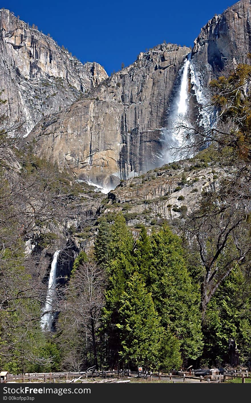 Waterfall with ice at Yosemite