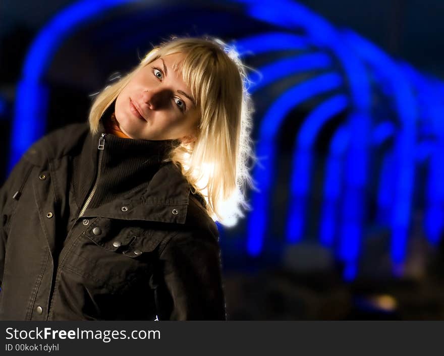 Girl On Blue Background