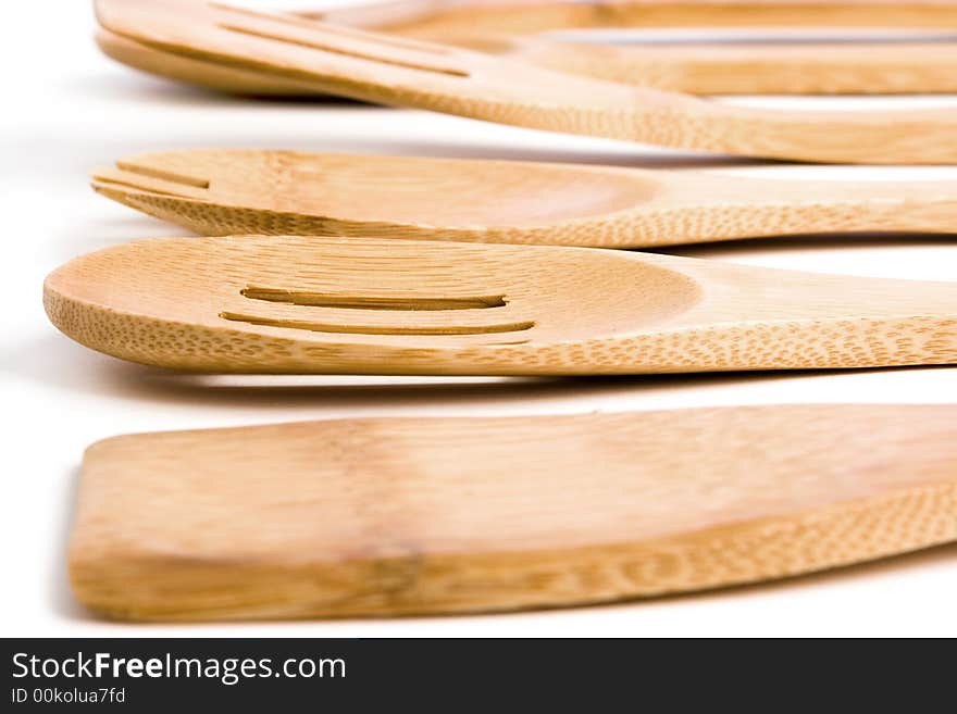 Bamboo spatulas isolated on a white background