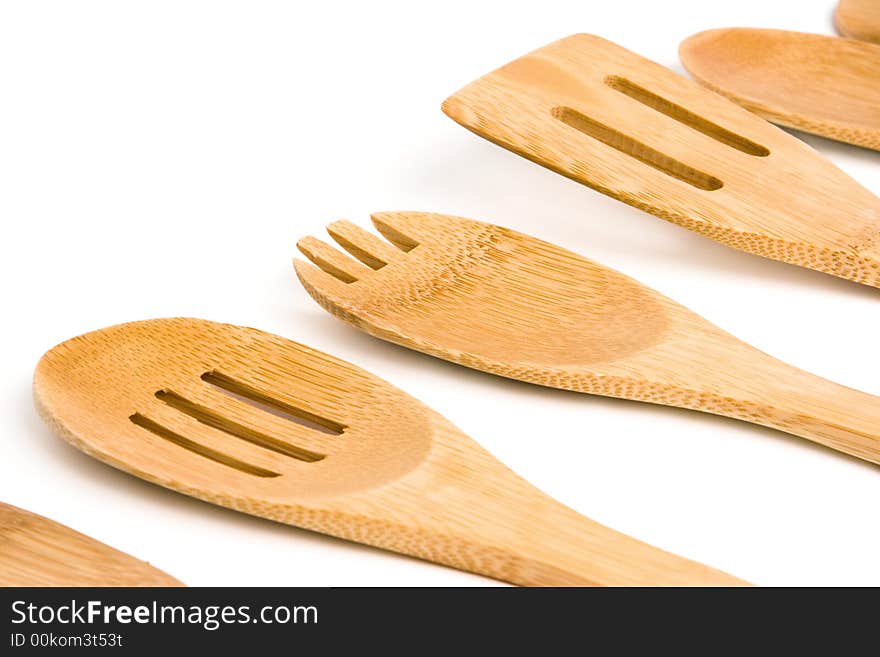 Bamboo spatulas isolated on a white background