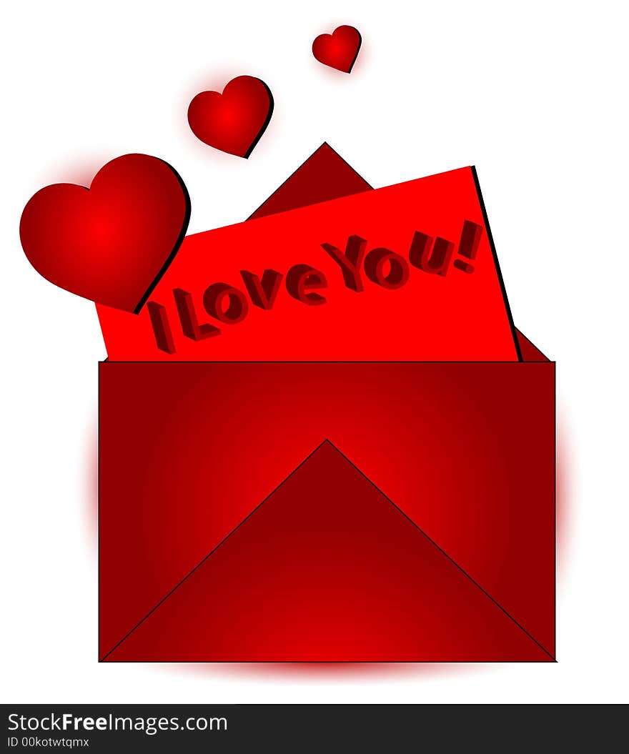 I love you valentine or love letter with hearts. I love you valentine or love letter with hearts