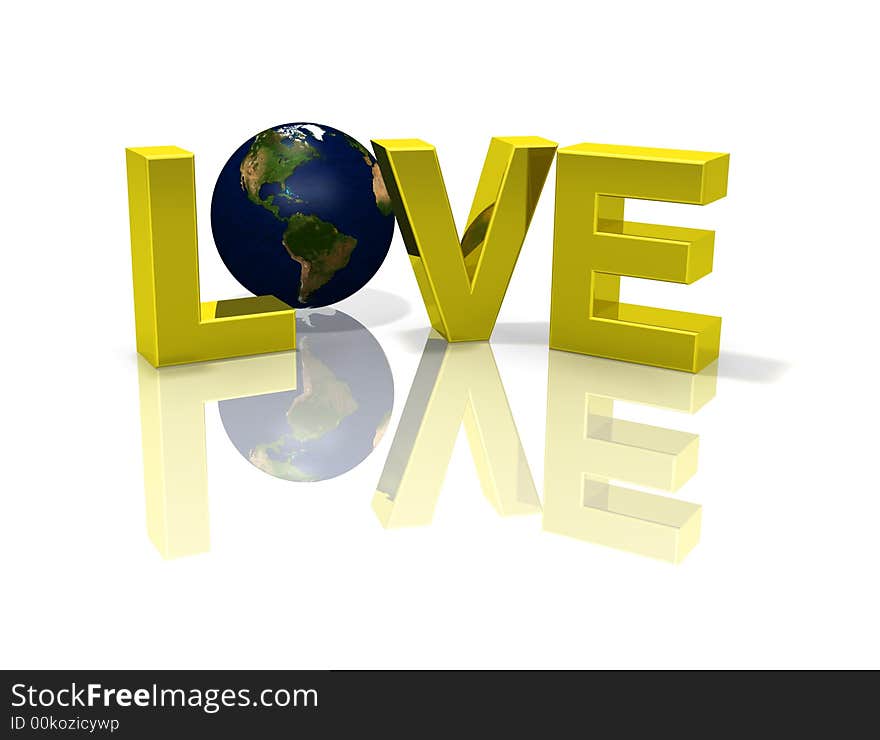 A perspective illustration of golden LOVE word with the globe Earth and reflections. Please look for the same series for another countries. A perspective illustration of golden LOVE word with the globe Earth and reflections. Please look for the same series for another countries.