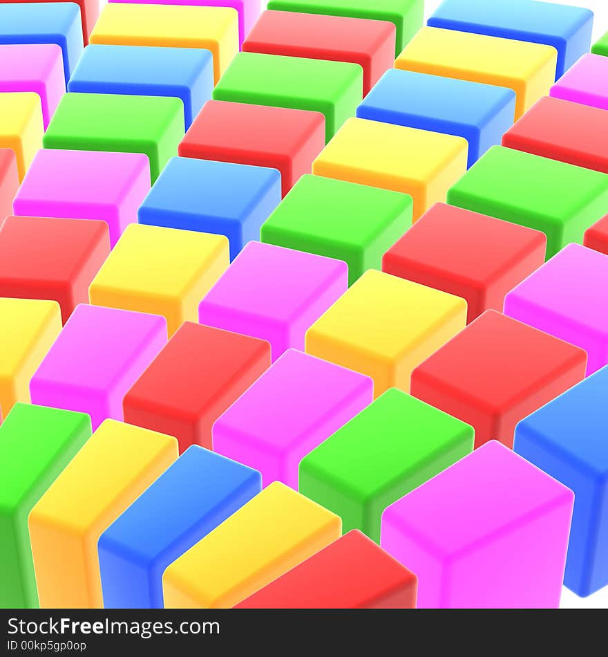 Abstract colorful cubes array on white background