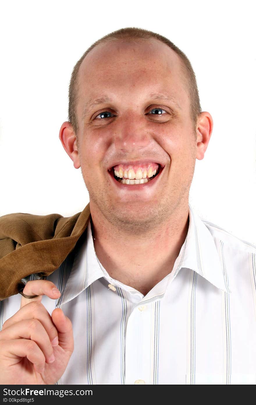 A studio portrait of a young businessman with his jacket! Isolated over white!. A studio portrait of a young businessman with his jacket! Isolated over white!