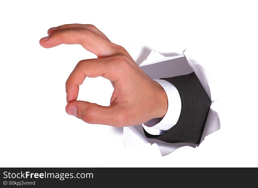 Businessman hand OK in the whi