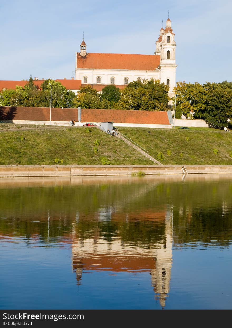 Church being reflected by the water. Church being reflected by the water