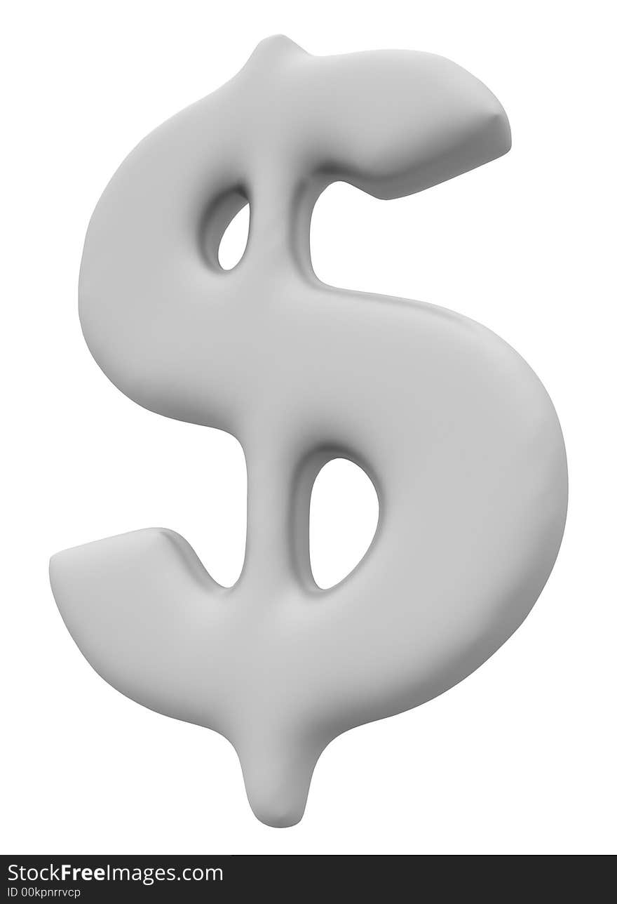 3d White dollar. White background.