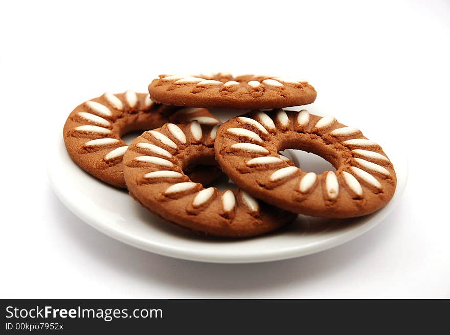 Chocolate biscuits against white background