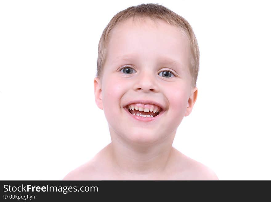 Portrait of young boy on the white background