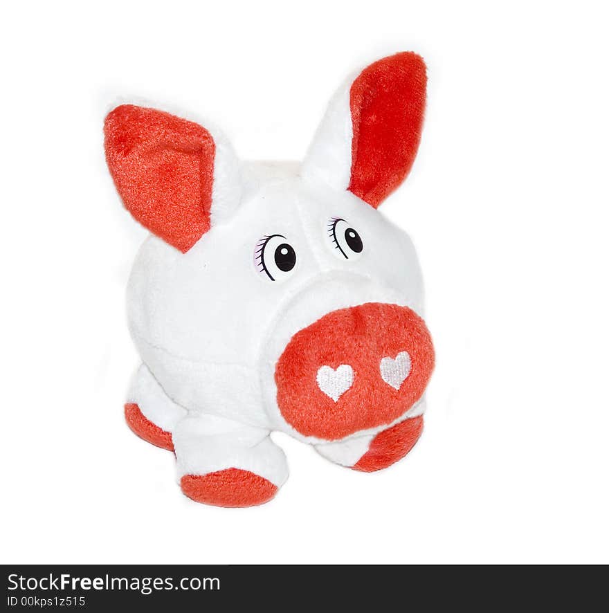 White piggy toy with red ears, feet and nose. White piggy toy with red ears, feet and nose.