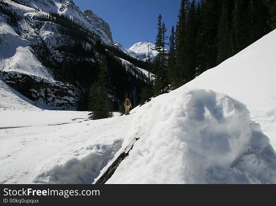 Winter on Lake Louise, hiking. Winter on Lake Louise, hiking