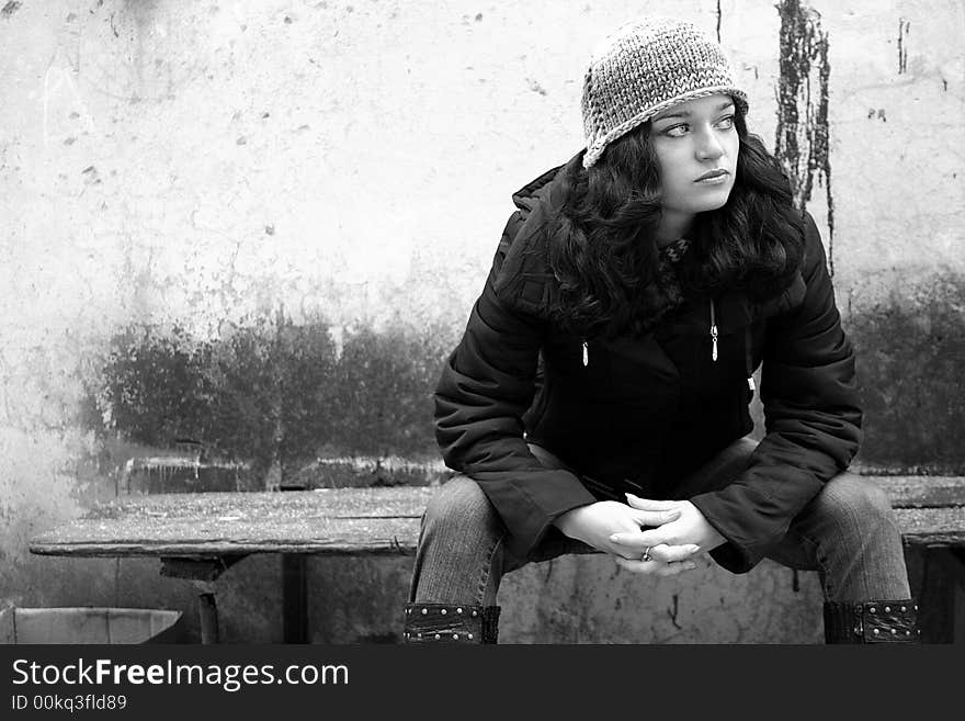 Young girl on the old bench. Young girl on the old bench