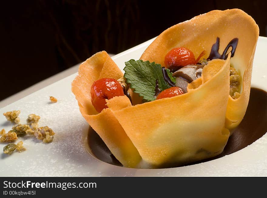 Frozen dessert with fresh fruits. Frozen dessert with fresh fruits