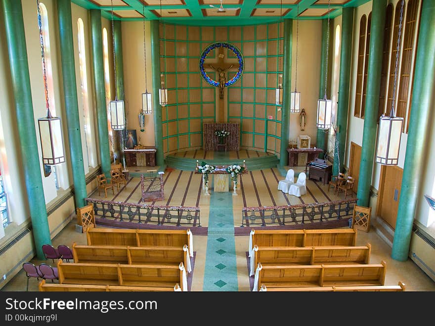 A shot of a church indoors and empty. A shot of a church indoors and empty