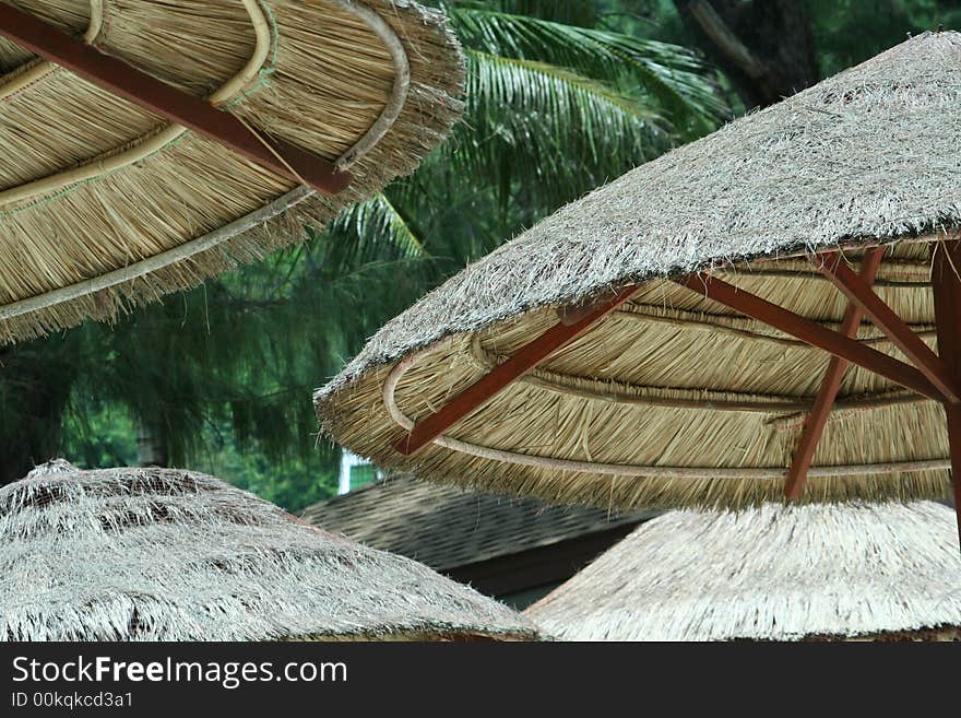 View on straw umbrellas from below. View on straw umbrellas from below